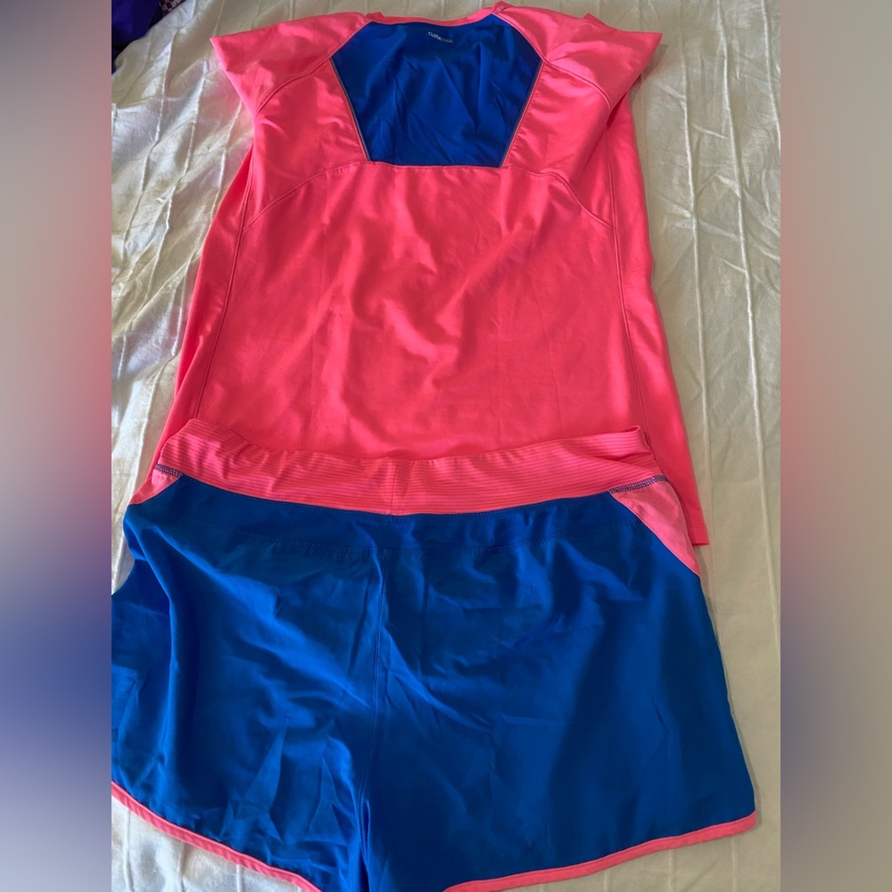 Adidas athletic shorts and shirt size “xl” pink and blue